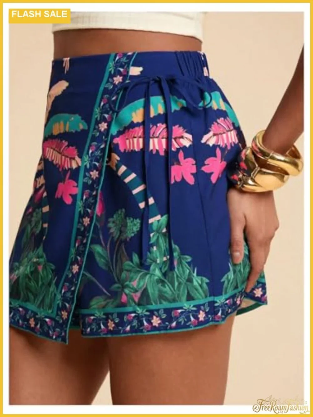 Women's Floral Wrap Skort Boho Drawstring Waist Summer Skirt Shorts